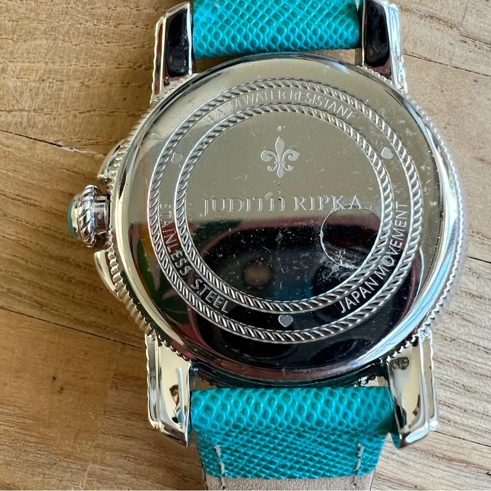 Judith Ripka ladies stainless steel and leather Olympia dress watch NEW BATTERY